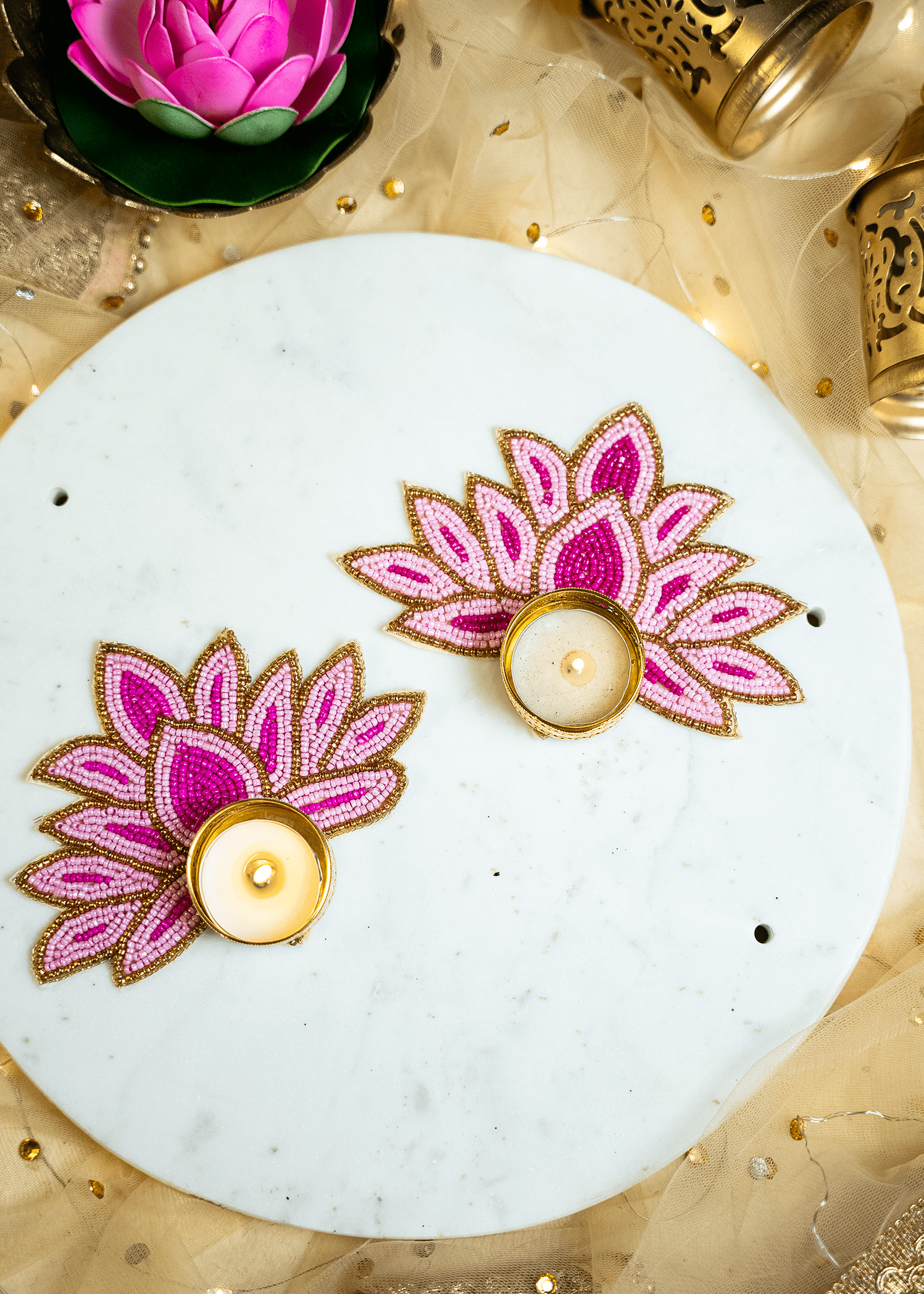 Lotus Beaded Tea Light holder